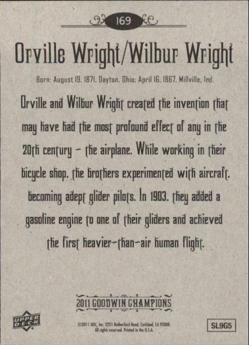 2011 Upper Deck Goodwin Champions #169 Orville Wright/Wilbur Wright SP back image