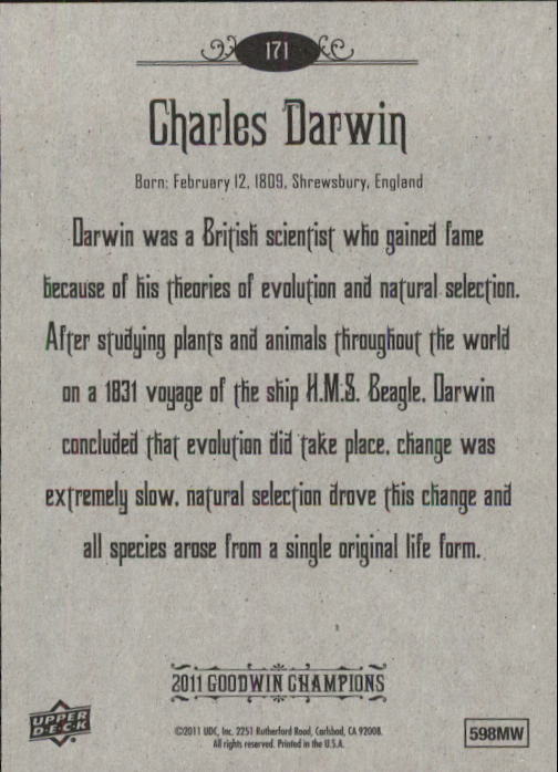 2011 Upper Deck Goodwin Champions #171 Charles Darwin SP back image