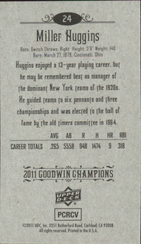 2011 Upper Deck Goodwin Champions Mini #24 Miller Huggins back image