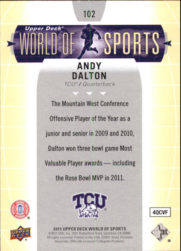 2011 Upper Deck World of Sports #102 Andy Dalton back image
