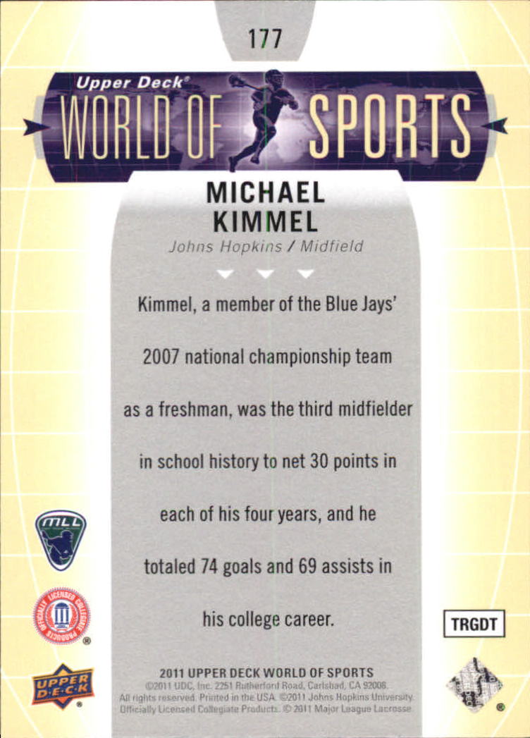 2011 Upper Deck World of Sports #177 Michael Kimmel back image