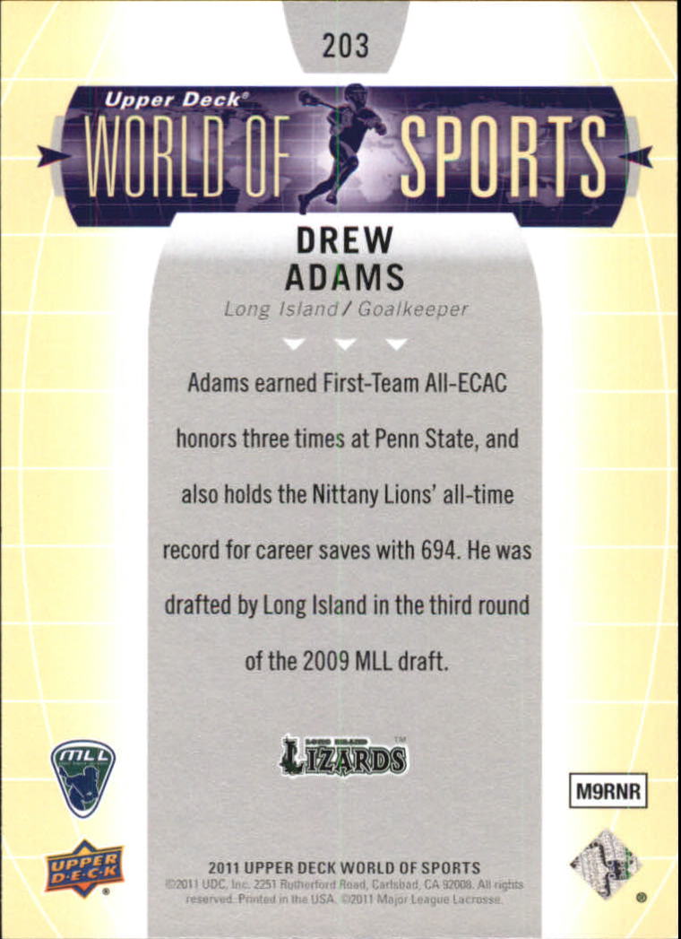 2011 Upper Deck World of Sports #203 Drew Adams back image