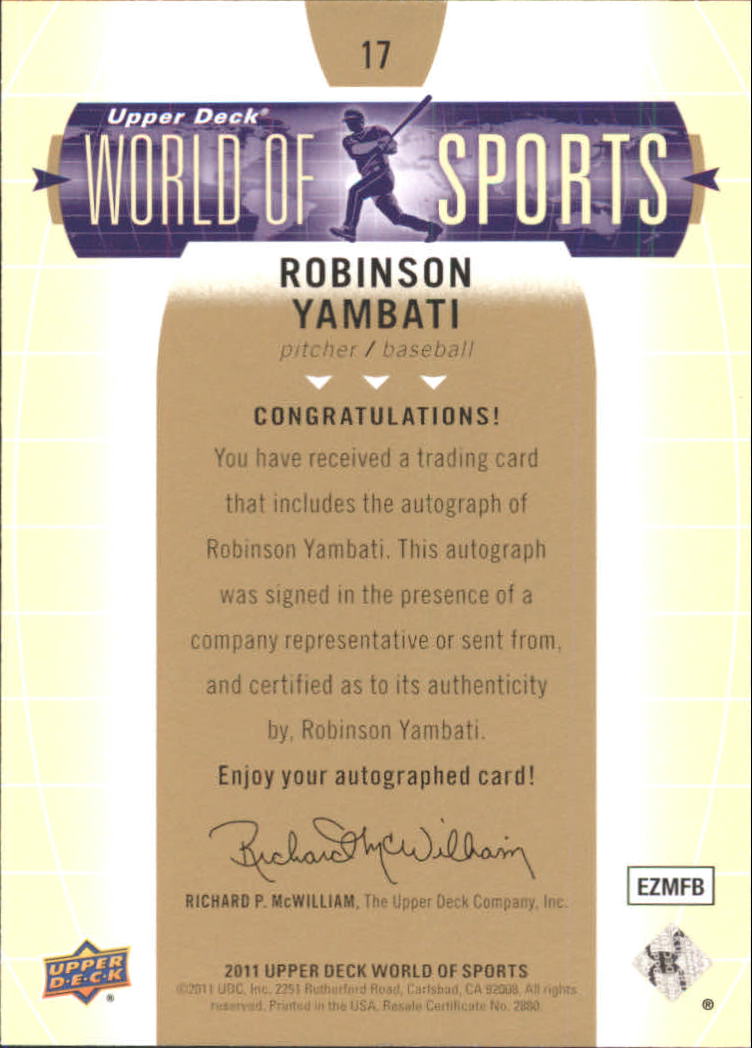 2011 Upper Deck World of Sports Autographs #17 Robinson Yambati C back image