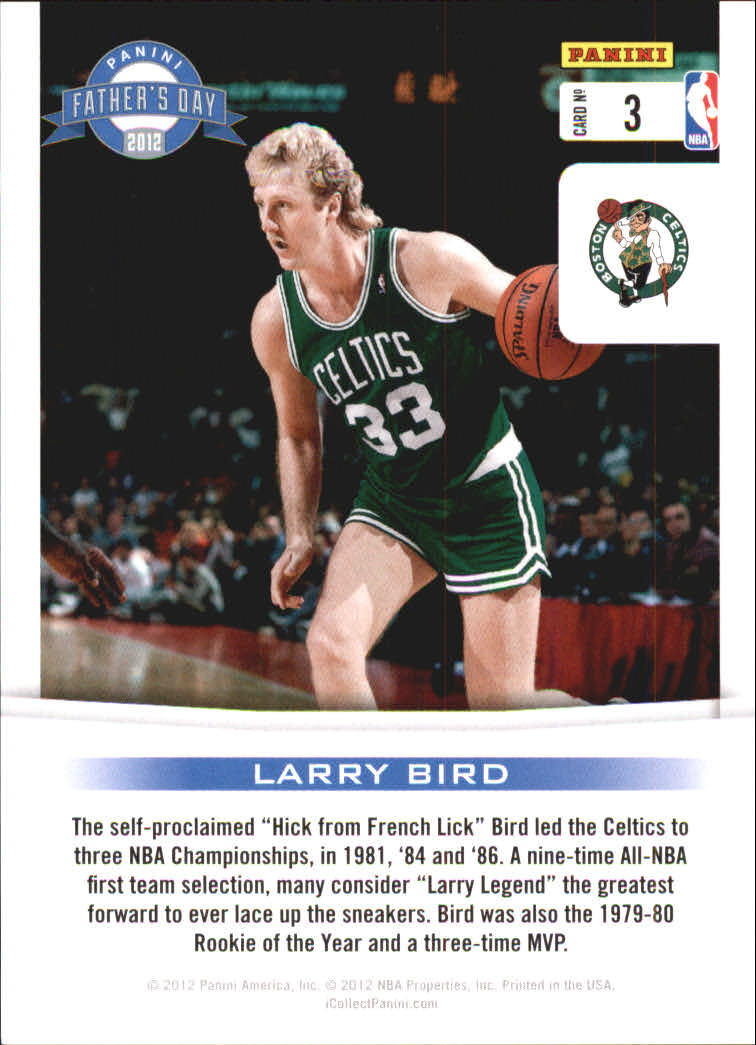2012 Panini Father's Day Legends #3 Larry Bird back image
