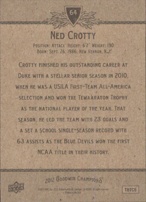 2012 Upper Deck Goodwin Champions #64 Ned Crotty back image