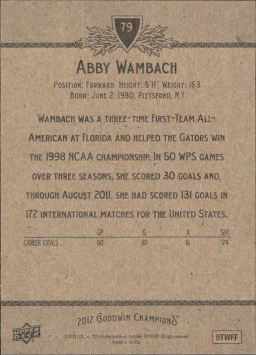 2012 Upper Deck Goodwin Champions #79 Abby Wambach back image