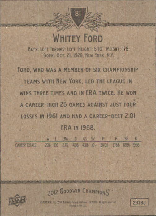 2012 Upper Deck Goodwin Champions #81 Whitey Ford back image