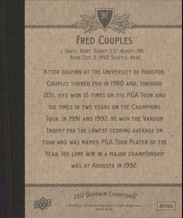 2012 Upper Deck Goodwin Champions #97 Fred Couples back image