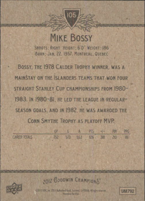 2012 Upper Deck Goodwin Champions #105 Mike Bossy back image