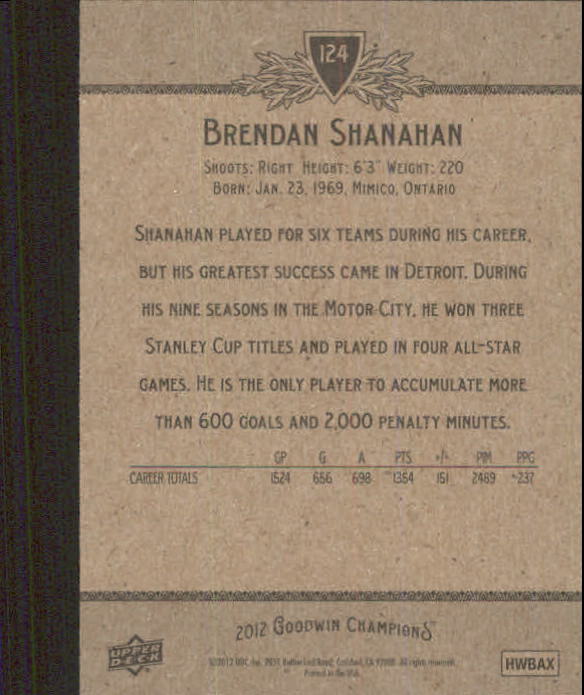 2012 Upper Deck Goodwin Champions #124 Brendan Shanahan back image