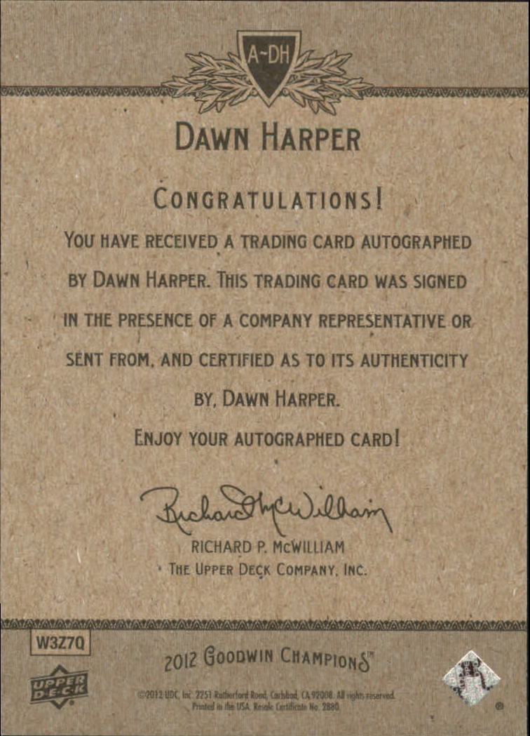 2012 Upper Deck Goodwin Champions Autographs #ADH Dawn Harper F back image