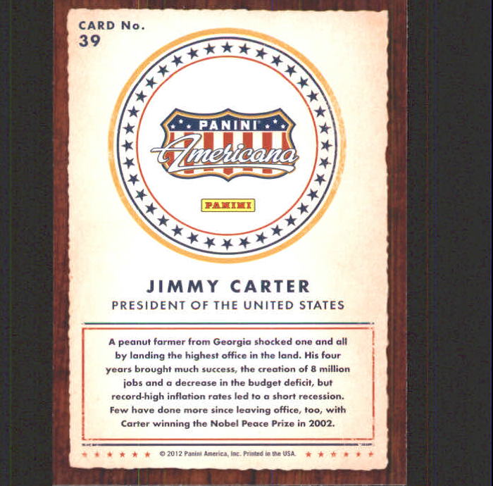 2012 Americana Heroes and Legends #39 Jimmy Carter back image