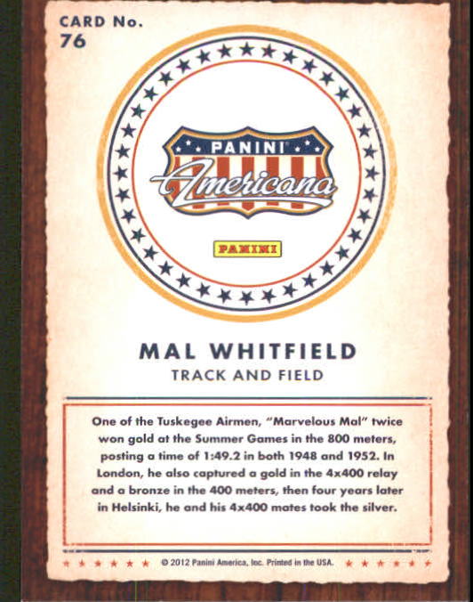 2012 Americana Heroes and Legends #76 Mal Whitfield back image