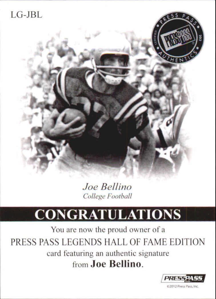 2012 Press Pass Legends Hall of Fame Gold #LGJB Joe Bellino/65 back image