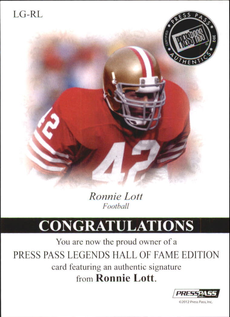 2012 Press Pass Legends Hall of Fame Red #LGRL Ronnie Lott/42* back image