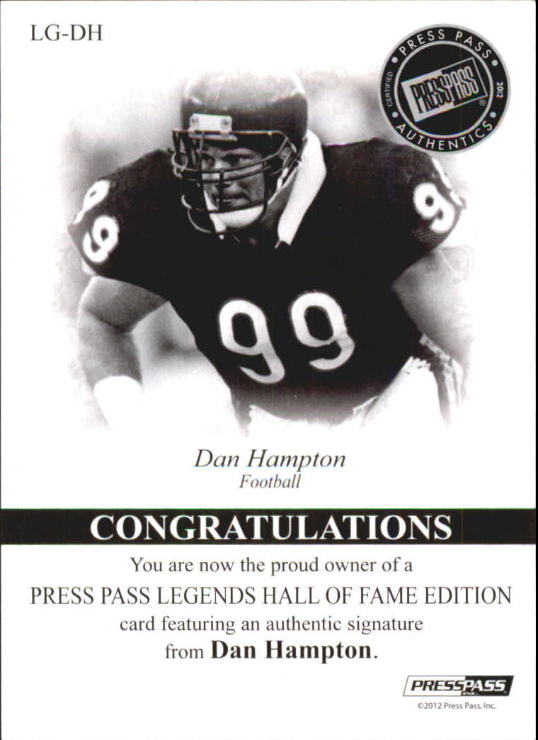 2012 Press Pass Legends Hall of Fame Red Red Ink #LGDH Dan Hampton/50 back image