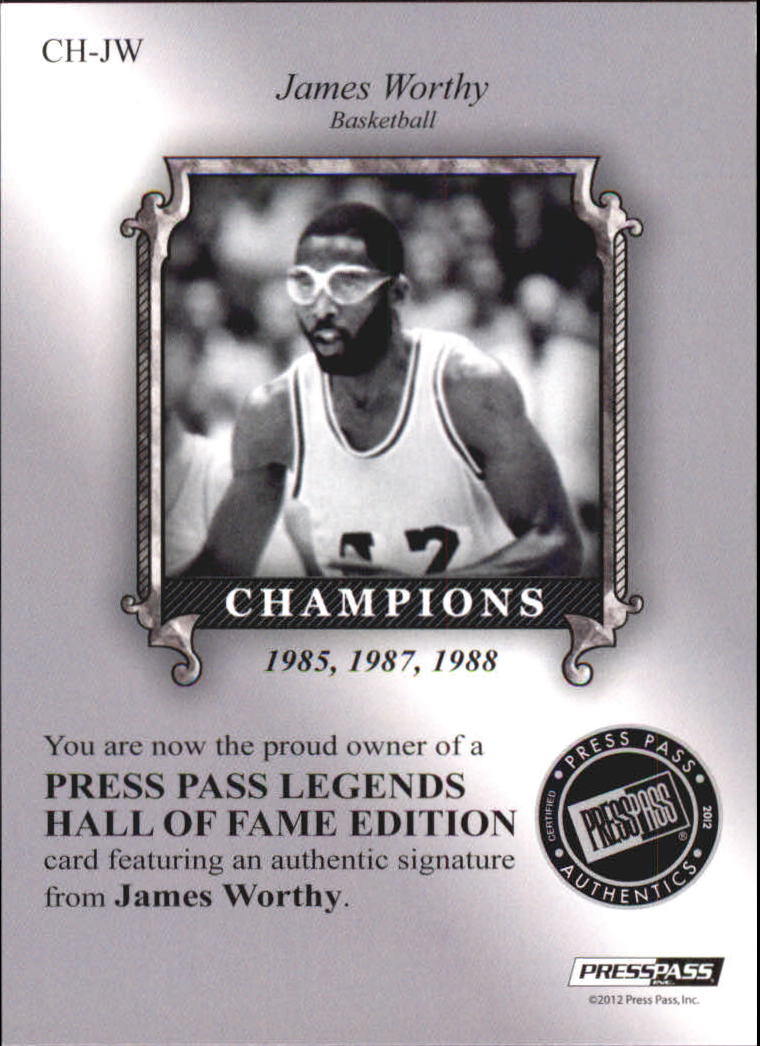 2012 Press Pass Legends Hall of Fame Champions Green Red Ink #CHJW James Worthy/2* back image