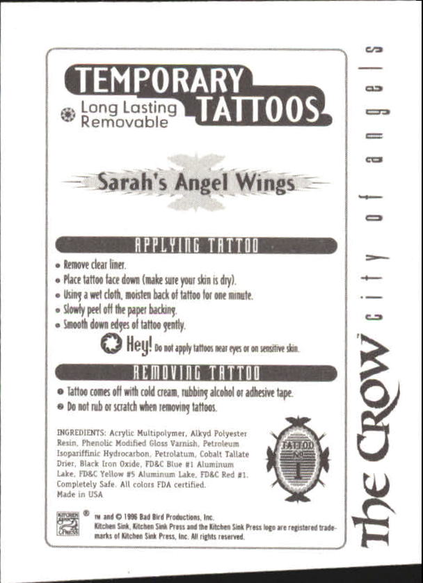 1997 Kitchen Sink Press The Crow City of Angels Tattoos #1 Sarah's Angel Wings back image