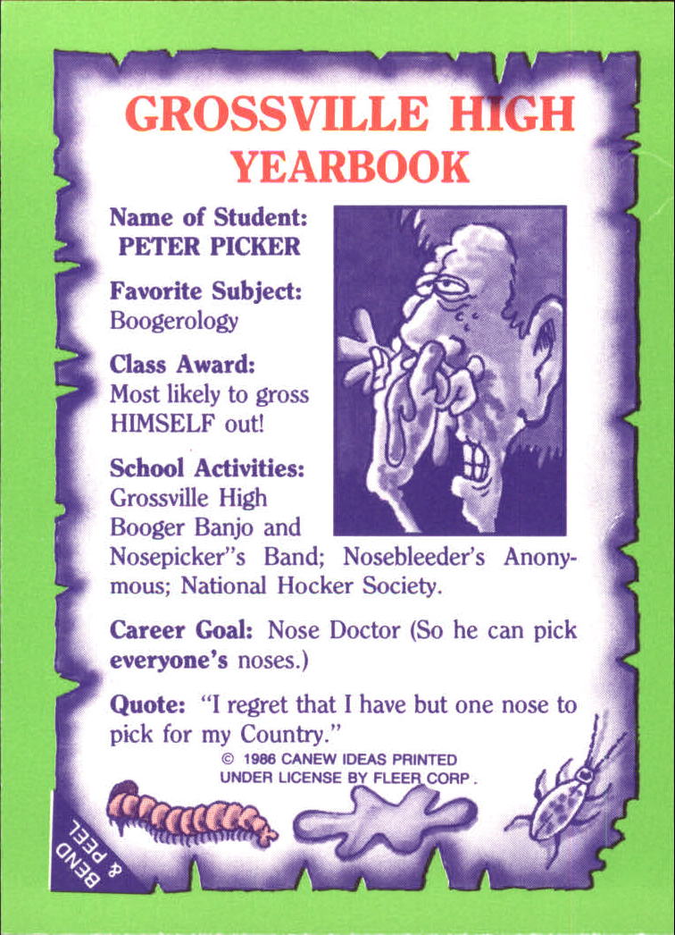 1986 Fleer Grossville High #1 Peter Picker back image