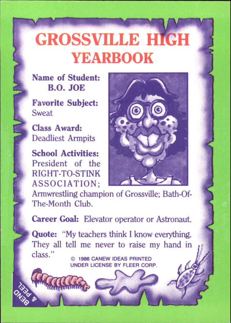 1986 Fleer Grossville High #7 BO Joe back image