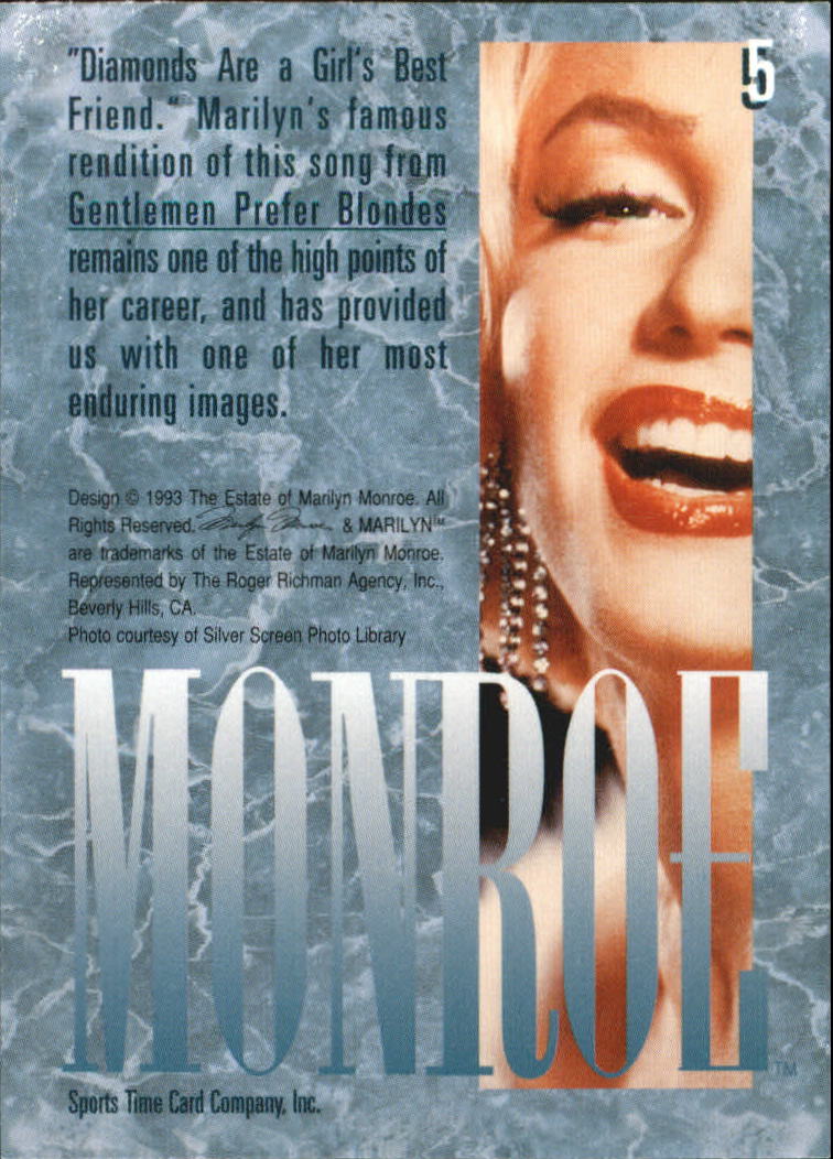 1993 Sports Time Marilyn Monroe #5 Diamonds Are a Girl's Best Friend back image
