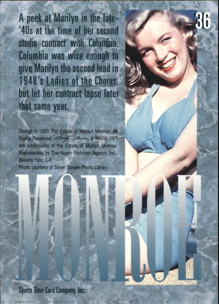 1993 Sports Time Marilyn Monroe #36 Marilyn in the Late-40's back image