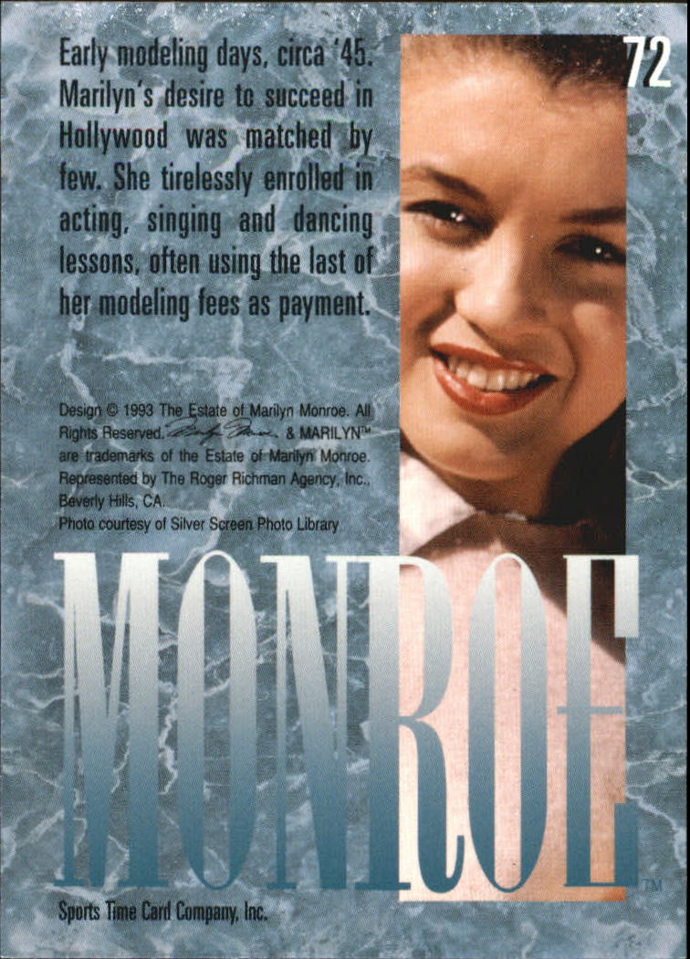1993 Sports Time Marilyn Monroe #72 Early Modeling Days back image