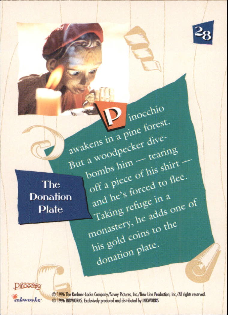 1996 Inkworks Adventures of Pinocchio #28 The Donation Plate back image