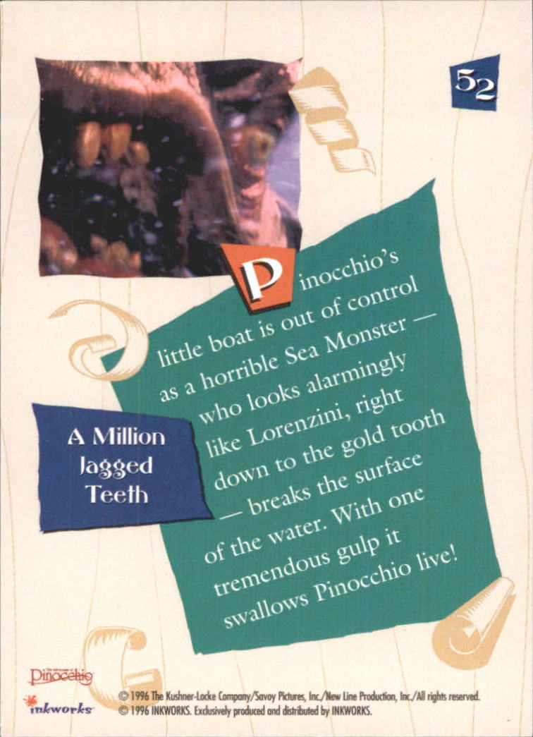1996 Inkworks Adventures of Pinocchio #52 A Million Jagged Teeth back image