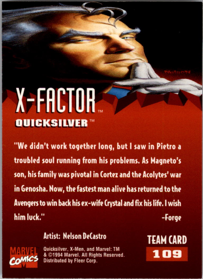 1995 Fleer Ultra X-Men #109 Quicksilver back image