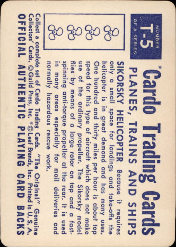 1958 Leaf Card-O Planes Trains and Ships #T5 S-55 Sikorsky Helicopter back image
