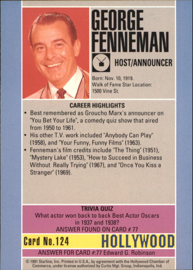 1991 Starline Hollywood Walk of Fame #124 George Fenneman back image