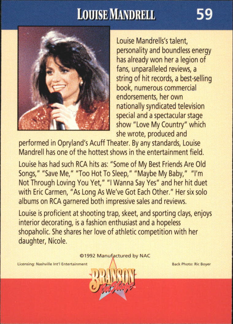 1992 NAC Branson On Stage #59 Louise Mandrell back image
