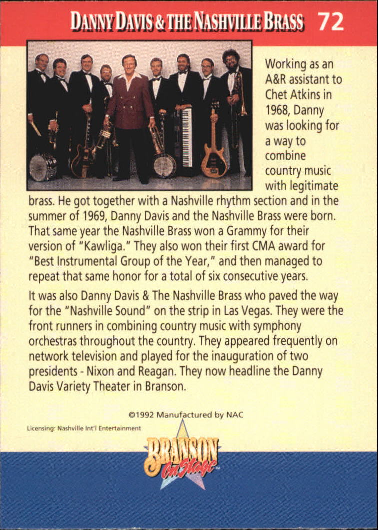 1992 NAC Branson On Stage #72 Danny Davis and the Nashville Brass back image