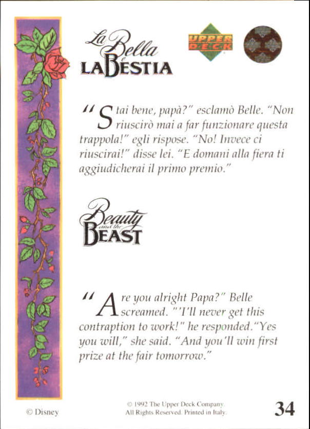 1992 Upper Deck Beauty and the Beast #34 Are you alright Papa? back image