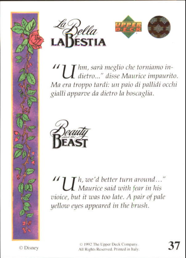 1992 Upper Deck Beauty and the Beast #37 Uh, we'd better turn around back image