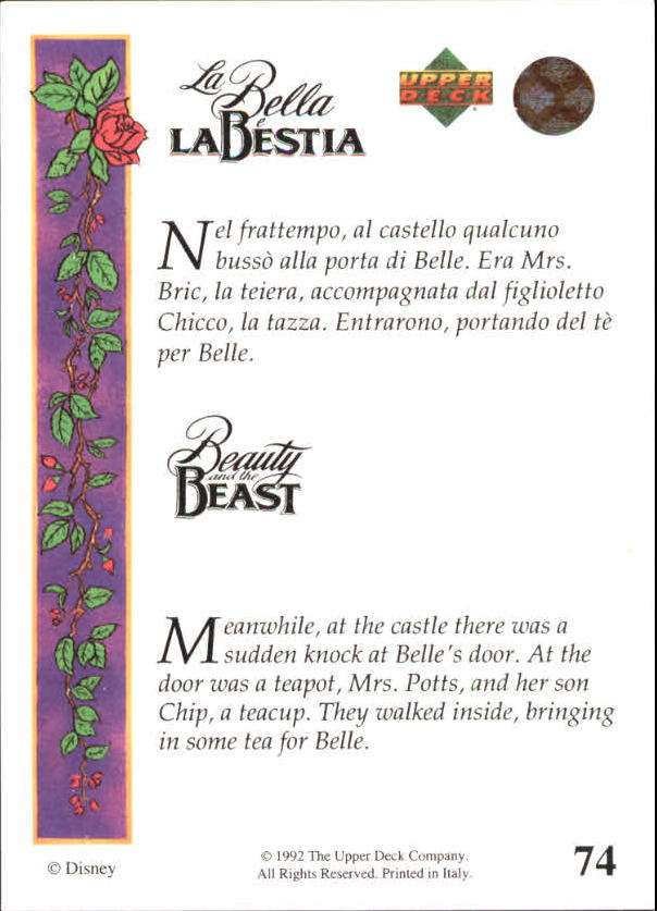 1992 Upper Deck Beauty and the Beast #74 Meanwhile, at the castle back image