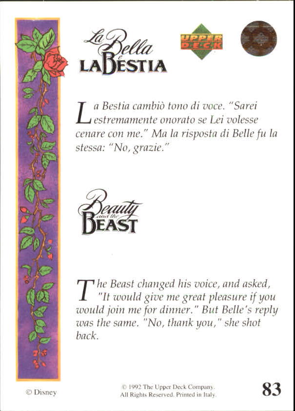1992 Upper Deck Beauty and the Beast #83 The Beast changed his voice back image