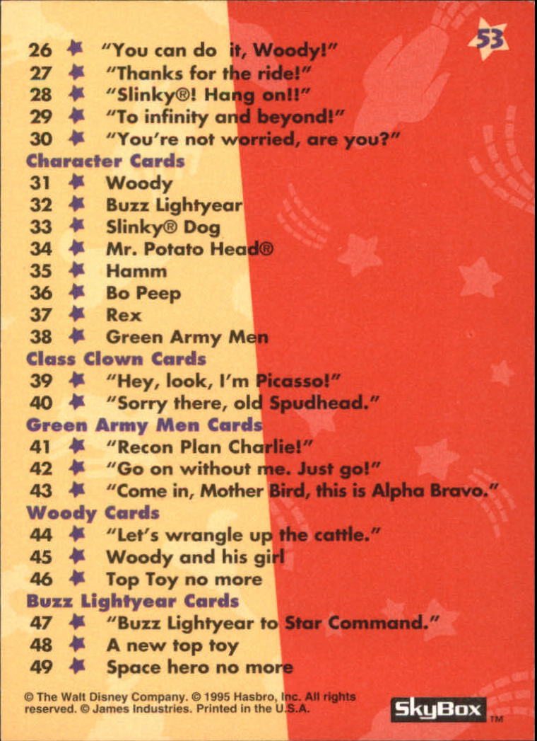 1995 SkyBox Toy Story #53 Checklist back image