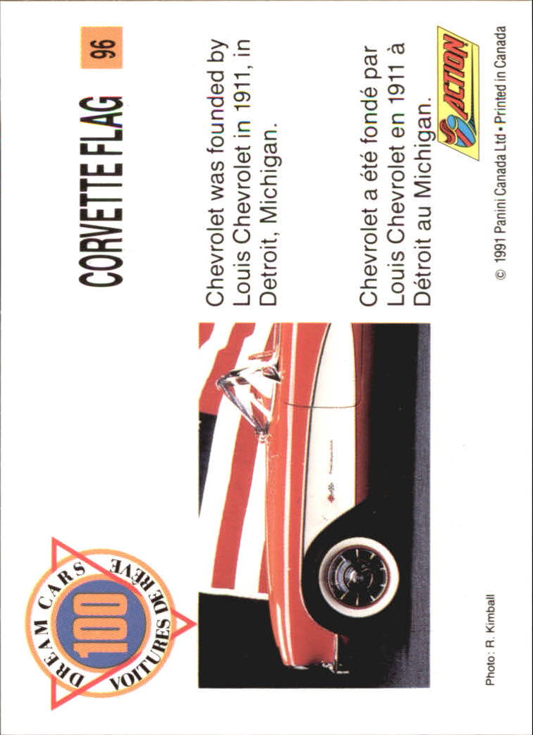 1991 Panini Dream Cars 100 #96 Corvette Flag back image