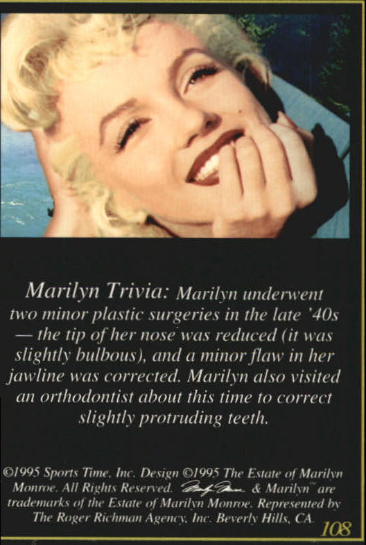 1995 Sports Time Marilyn Monroe II #108 Marilyn underwent two minor plastic surgeries back image