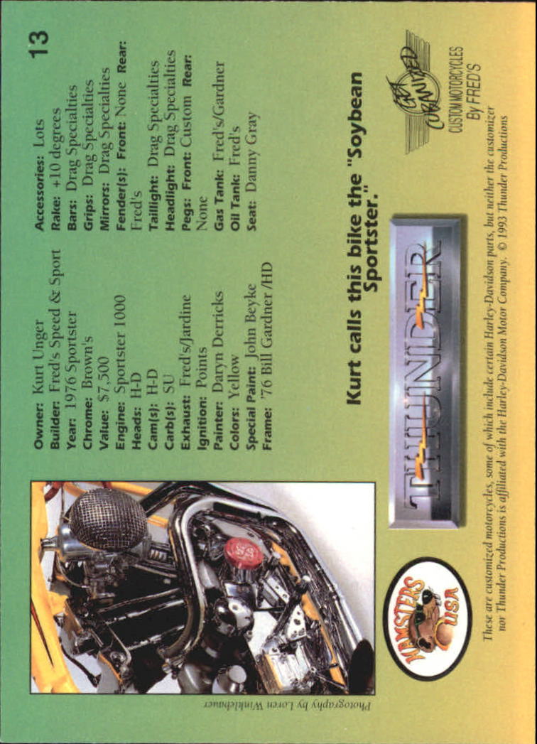 1993 Thunder Productions Thunder Custom Motorcycles #13 1976 Sportster back image