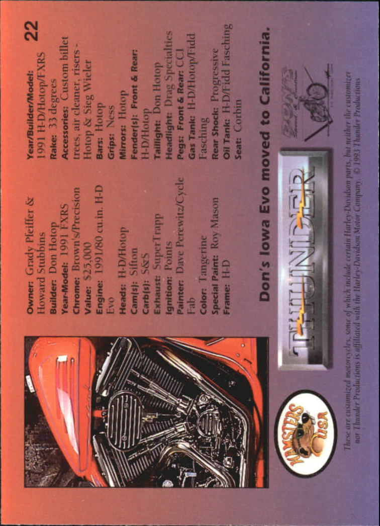 1993 Thunder Productions Thunder Custom Motorcycles #22 1991 FXRS back image