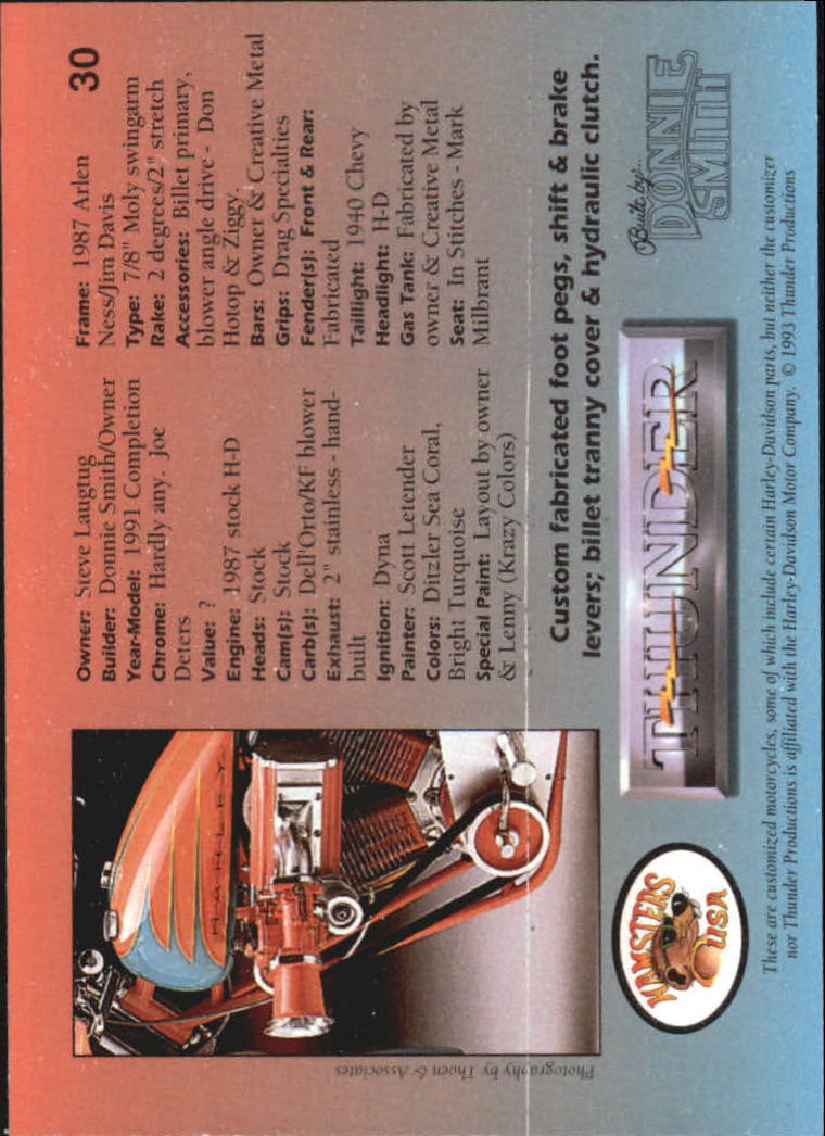 1993 Thunder Productions Thunder Custom Motorcycles #30 1991 Completion back image