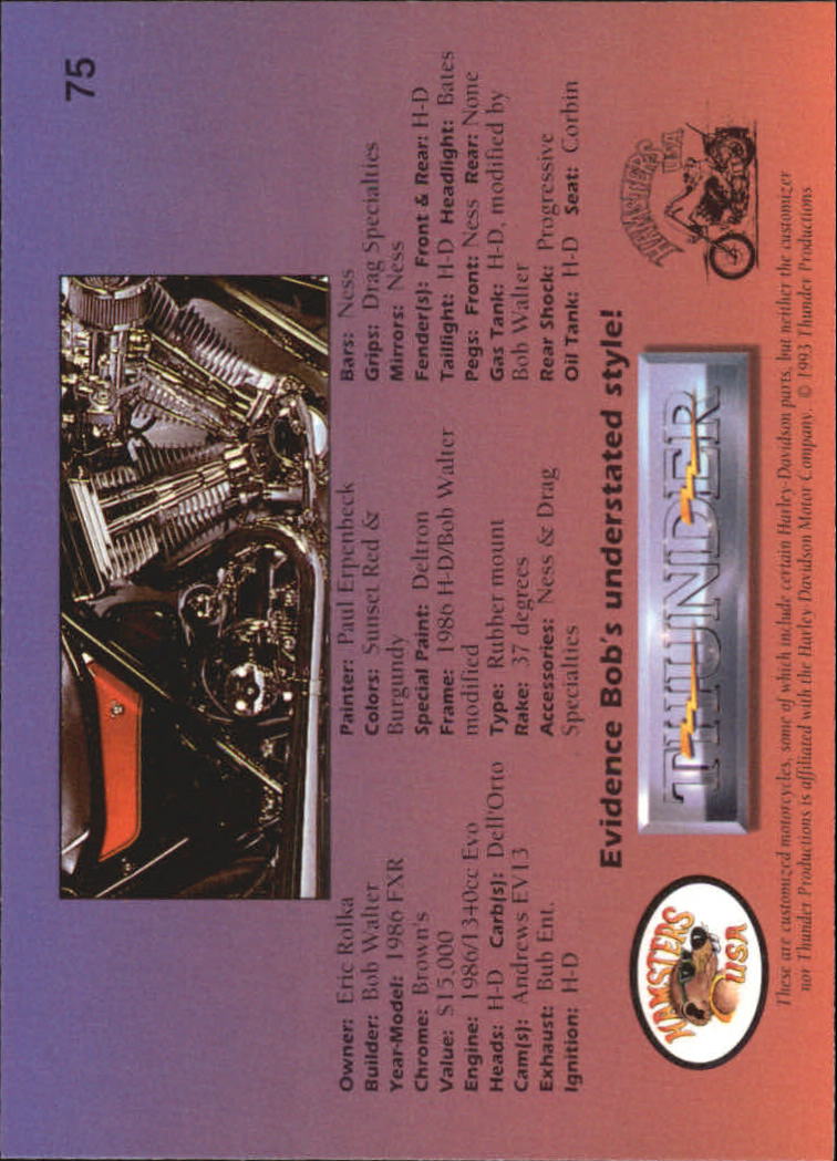 1993 Thunder Productions Thunder Custom Motorcycles #75 1986 FXR back image