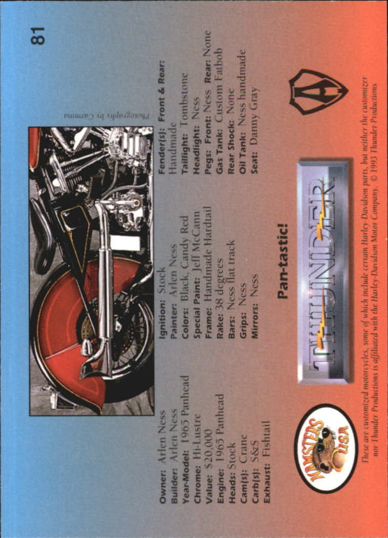 1993 Thunder Productions Thunder Custom Motorcycles #81 1965 Panhead back image