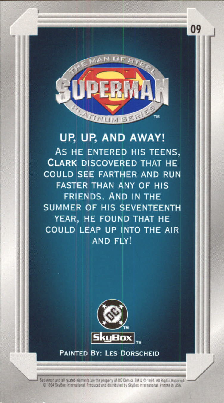 1994 SkyBox Superman Man of Steel Platinum Series Premium Edition #9 Up, Up, and Away back image