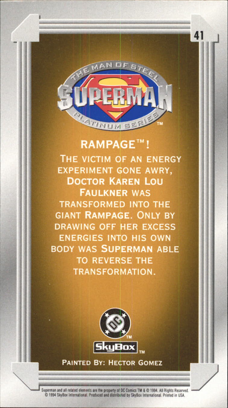 1994 SkyBox Superman Man of Steel Platinum Series Premium Edition #41 Rampage back image