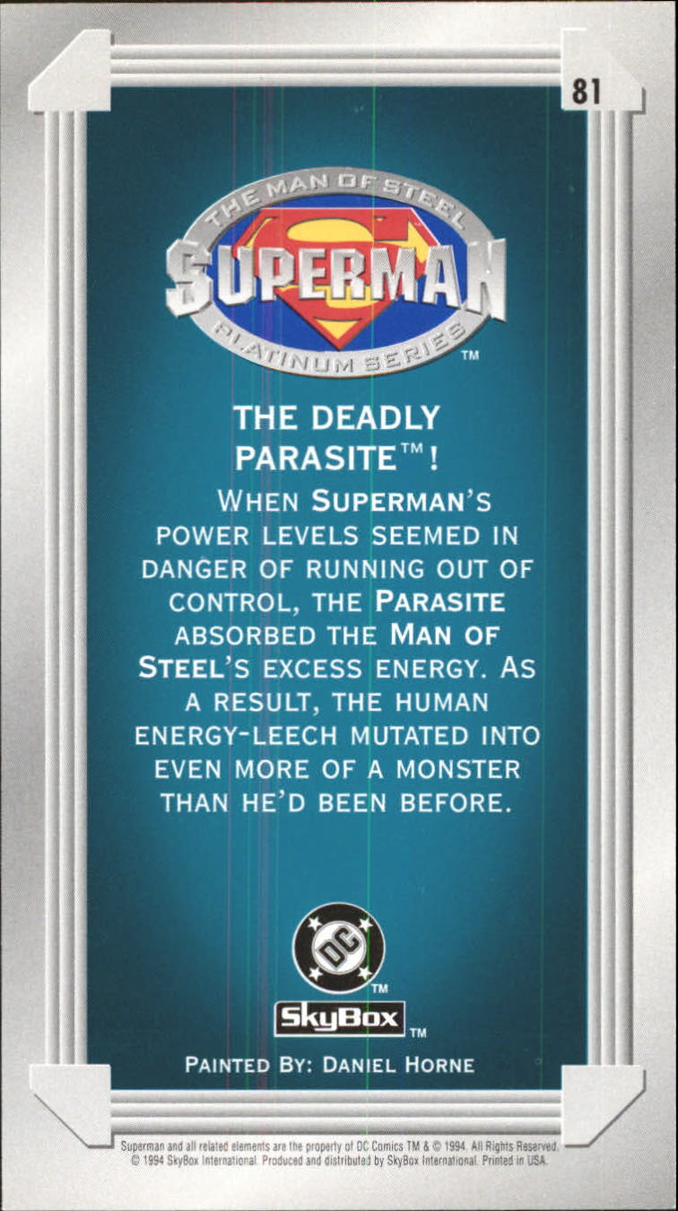 1994 SkyBox Superman Man of Steel Platinum Series Premium Edition #81 The Deadly Parasite back image