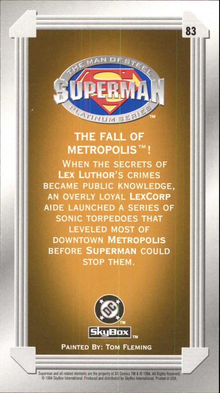 1994 SkyBox Superman Man of Steel Platinum Series Premium Edition #83 The Fall of Metropolis back image